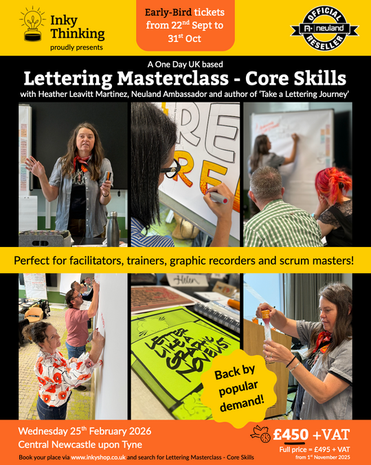 Photo to advertise Lettering Masterclass - Core Skills by Heather Leavitt Martinez in UK in 2026 in collaboration with Inky Thinking