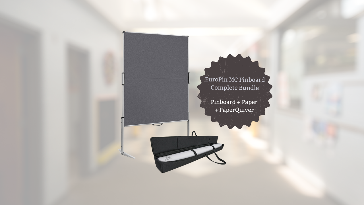Neuland Pinboard with paper and PaperQuiver on a blurred office background
