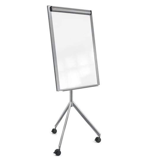 Neuland ToMove FlipChart is a sophisticated flipchart featuring an elegant tripod castor frame and a magnetic whiteboard surface. Offered in either a stylish matte black or a refined grey aluminium finish. Sold in UK by Inky Thinking