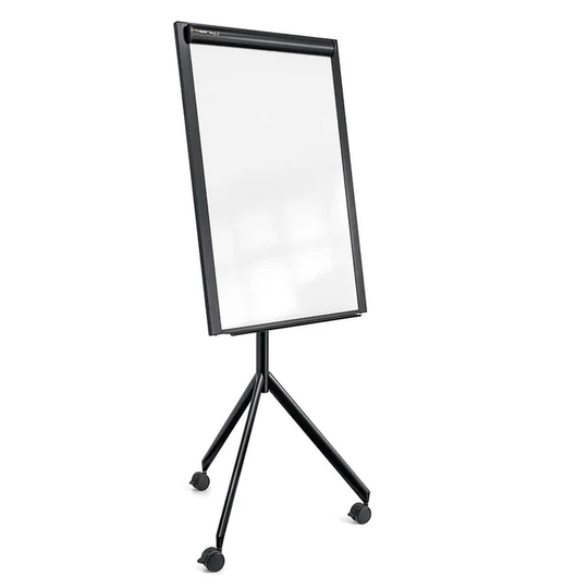 Neuland ToMove FlipChart is a sophisticated flipchart featuring an elegant tripod castor frame and a magnetic whiteboard surface. Offered in either a stylish matte black or a refined grey aluminium finish. Sold in UK by Inky Thinking